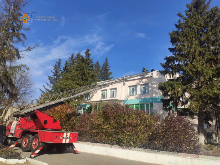 Рятувальники допомогли закріпити металопрофіль на даху лікарні 