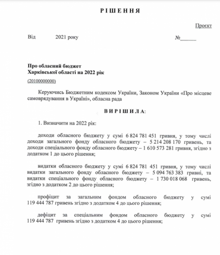 бюджет Харківської області на 2022 рік